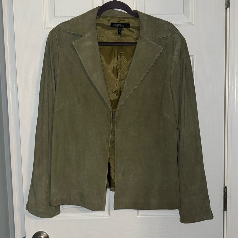 Lafayette 148 New York 16 Lamb-suede Jacket, Olive Green EUC